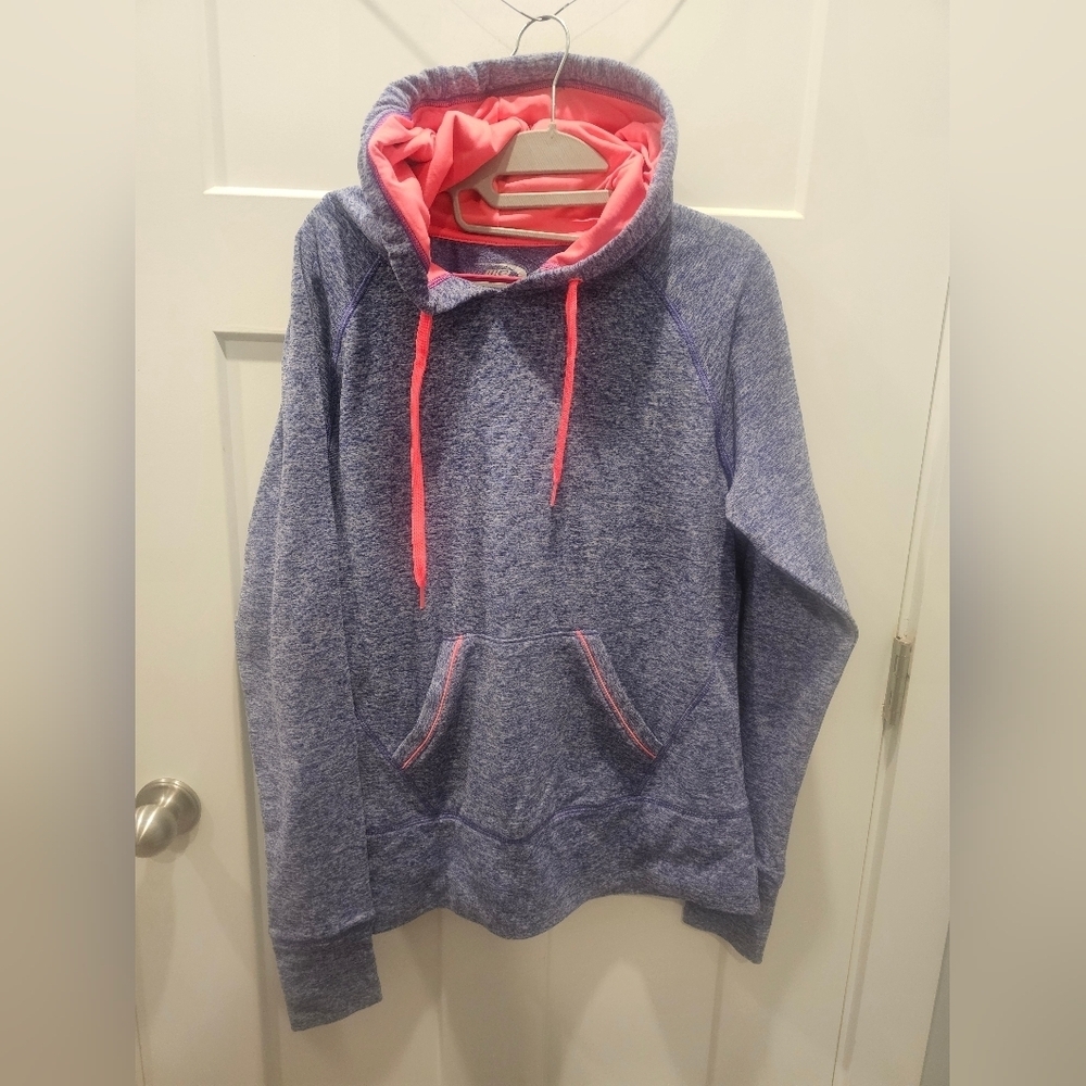 MTA Sport Women’s Blue Heather Hoodie Large – Pink Lined Pullover Sweatshirt